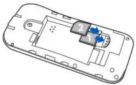 Diagram of a device casing with labeled components, showing internal structure and blue directional arrows indicating flow or movement.