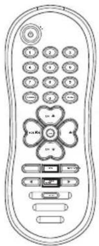 Diagram of a remote control with labeled buttons and a flower-shaped keypad