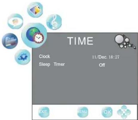 TIME Clock 11/Dec. 18:27 Sleep Timer Off EXIT MENU OK