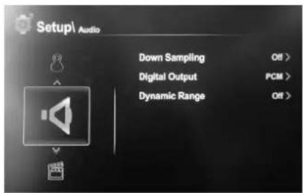 Setup\ Audio Down Sampling Off > Digital Output PCM > Dynamic Range Off >