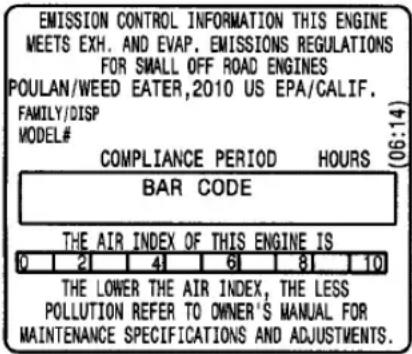 POULAN P4018AV BH - U.S.EPA/CALIFORNIA/ENVIRONMENTCANADA EMISSIONCONTROLWARRANTYSTATEMENT - 1