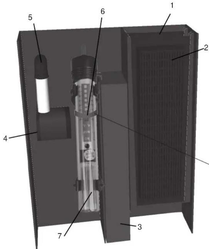 Technical diagram of a device with numbered components, likely a control or testing apparatus