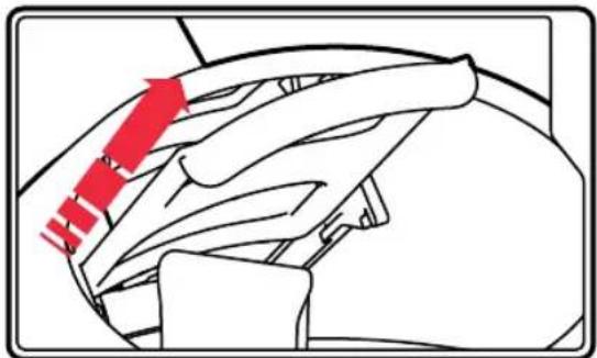 Diagram showing a car interior with red arrows indicating directional movement or force vectors, likely illustrating vehicle motion or steering system.