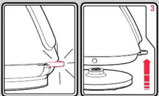 Diagram illustrating a step in a device's tip, showing how to press or adjust a component with red arrows indicating the process.