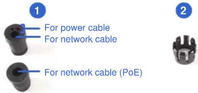 1 For power cable For network cable 2 For network cable (PoE)