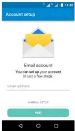 Account setup Email account You can set up your account in just a few steps. Email address MANUAL SETUP NEXT
