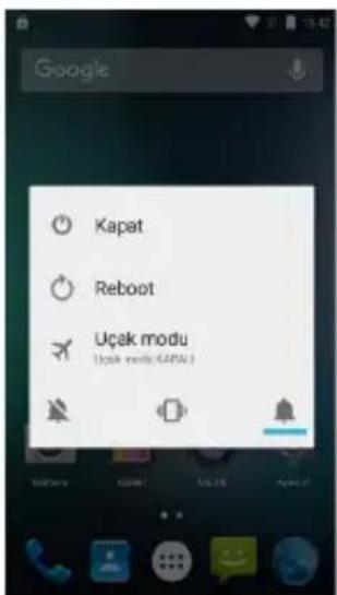 Google Kapat Reboot Uçak modu Uçak modu (GAPAL)