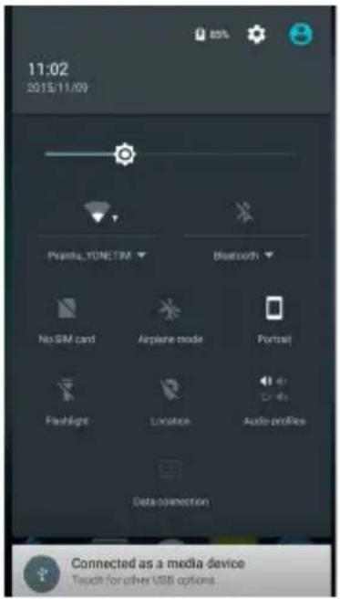 11:02 2015/11/09 Prailla_TUNCTIM Bluetooth No SIM card Airplane mode Portrait Flashlight Location Audio-profiles Data connection Connected as a media device Touch for other USB options