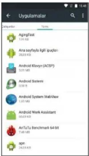Uygulamalar C:\Program Files\NTom\ AgregTest 124 KB Ana soyflaya Igiti ipuglen 28.09 KB Android Klavye (ACSP) 5.01 MB Android Sistemi 0.06 B Android System WebView 1.01 MB Android Work Assistant 60.09 KB AnTu Tu Benchmark 64-bit 7.48 MB apn 24.03 KB