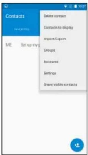 Contacts ME Set up my Delete contact Contracts to display Import/Export Groups Accounts Settings Share visible contacts
