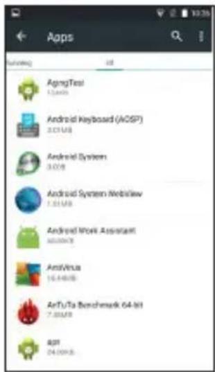 Apps App Store AgmgTest 1.2.4MB Android Keyboard (ACSP) 3.01.1MB Android System 3.008 Android System Webview 1.01.1MB Android Work Assistant 60.00MB AntiVirus 16.44MB ArTu/Ta Benchmark 64-bit 7.00MB 8bit 24.00MB