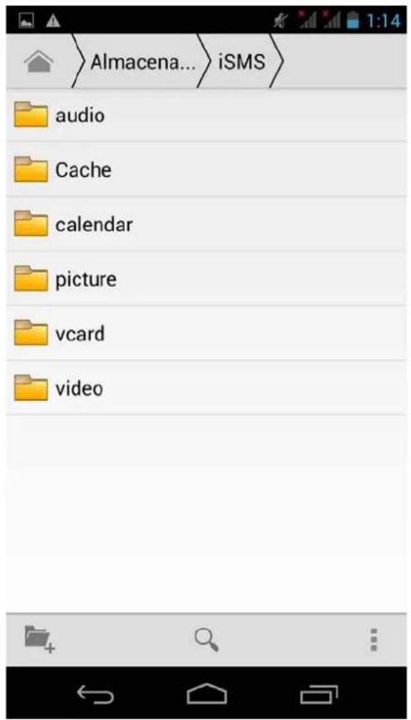Almacena... iSMS audio Cache calendar picture vcard video