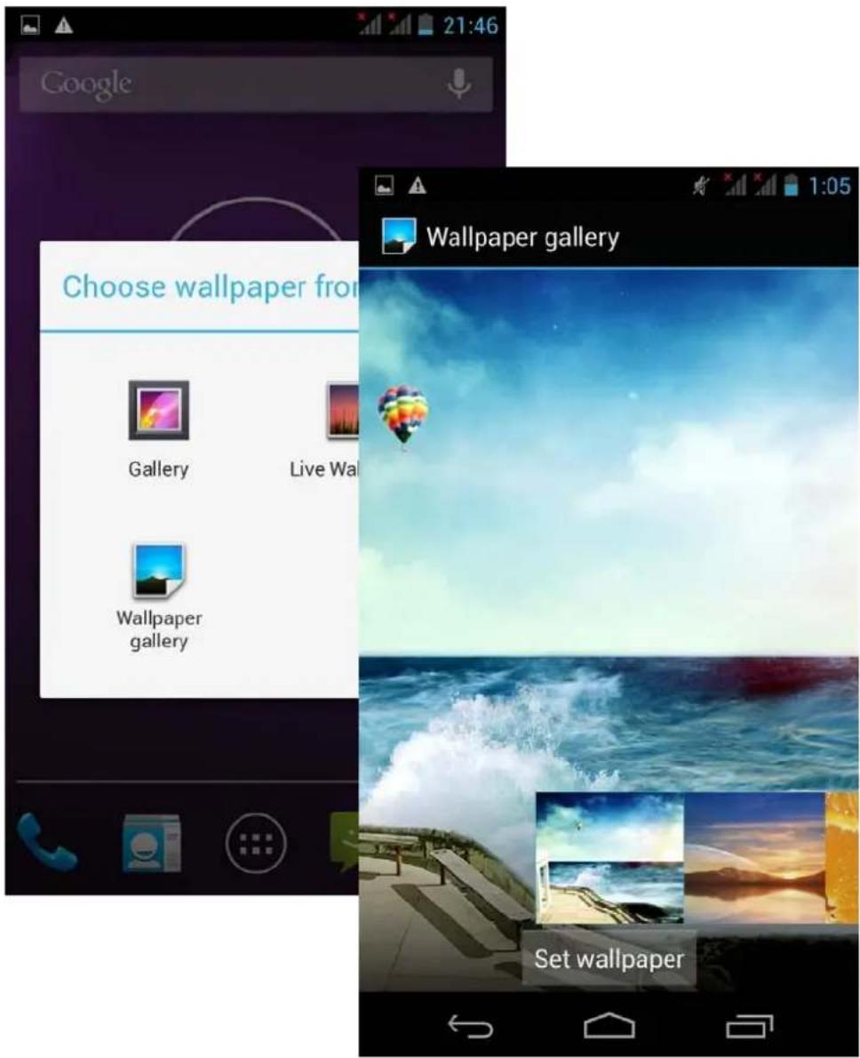 Google 21:46 Choose wallpaper from Gallery Live Wall Wallpaper gallery Set wallpaper