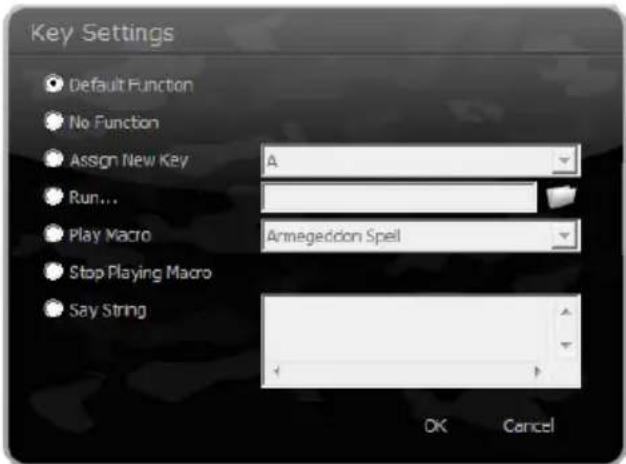 Key Settings Default Function No Function Assign New Key Run... Play Macro Armegdon Spell Stop Playing Macro Say String OK Cancel