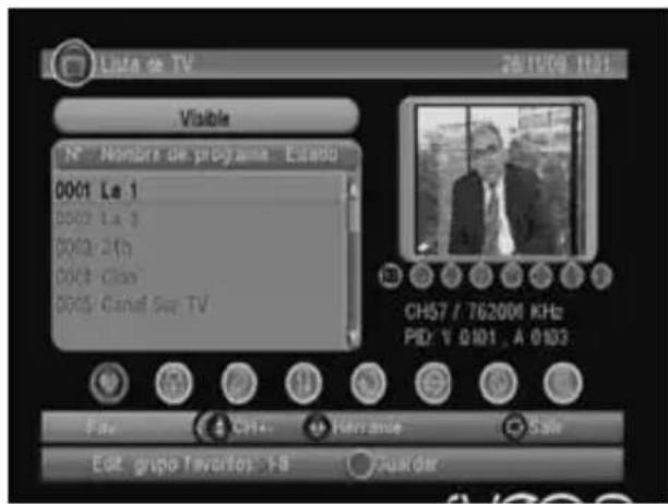 Lista e TV 2019/09 11:01 Visible N° Nomóre de programa Estardo 0001 La 1 0002 La 3 0003 La 4th 0004 Clos 0005 Canel Seu TV CH57 / 762000 KHz PID: V 0101 , A 0103 Fav CH+ - Herrante Sale Edit grupo Tivertos: F8 Quarkac
