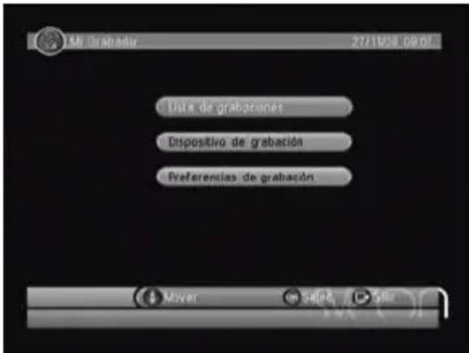 MI Grabador 27/18/09 09:01 Lista de grabacionet Dispositivo de grabacion Preferencias de grabacion