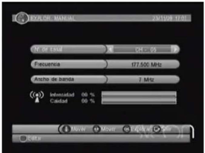 EXPLOR MANUAL 23/11/29 17:01 N de Casual DH - 05 Frecuencia 177.500 MHz Ancho de banda 7 MHz Intensidad 00 % Caldad 00 % Mover Mover Explorar Sire Edita