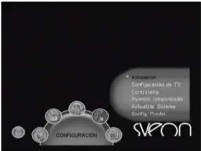 INSTALACIÓN Configuración de TV Contraseña Ayancar, temporizador Actuatzar, Sistema Config. Predet. SVEON