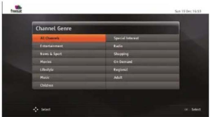 Channel Genre All Channels Special Interest Entertainment Radio News & Sport Shopping Movies On Demand Lifestyle Regional Music Adult Children Select Select