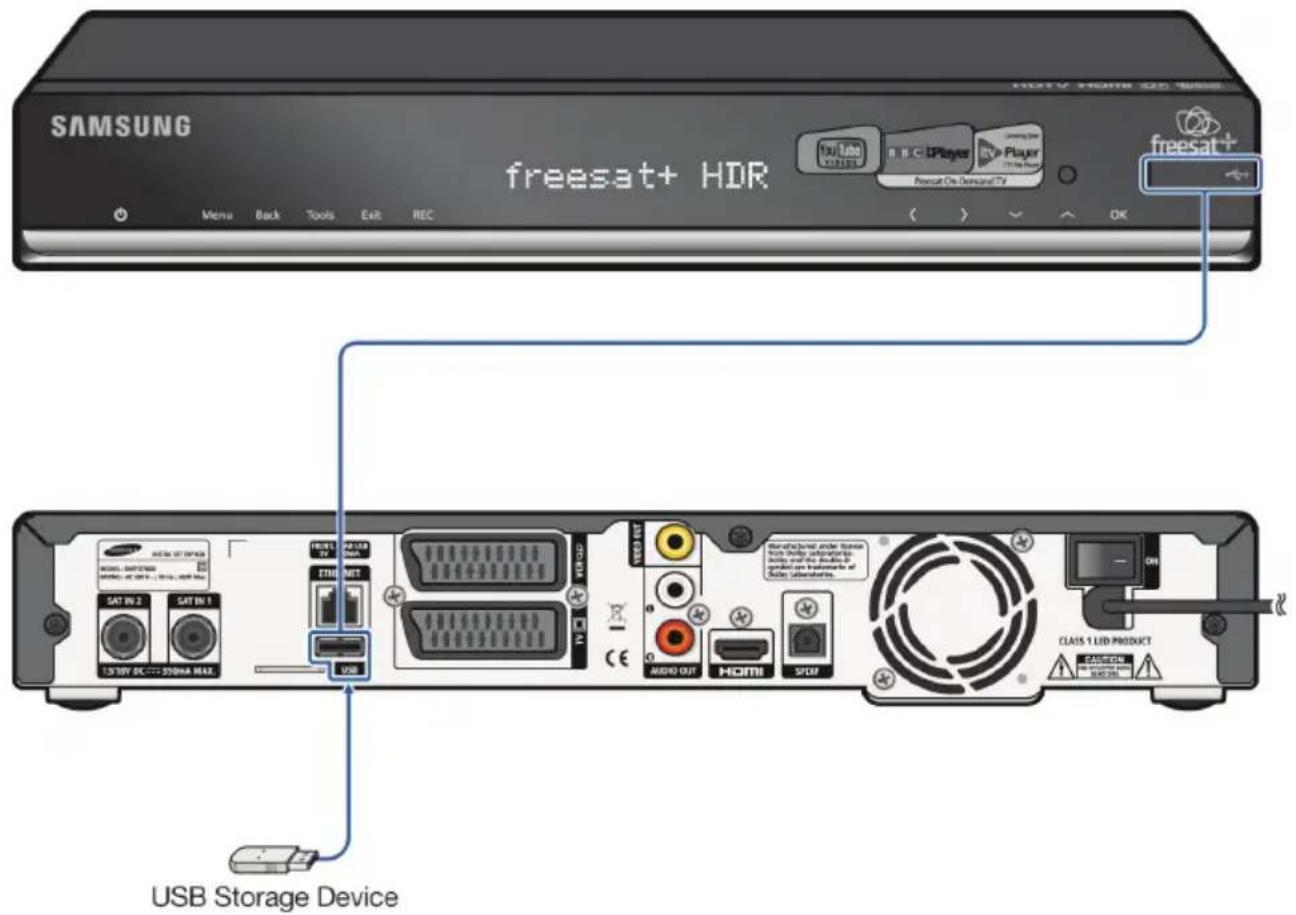 SAMSUNG freesat+ HDR HDTV HOME ON Windows You Tube COSA IPc Player T114.0 Box Pescart On Demand TV freesat+ < > ✓ ✓ ✓ OK Menu Back Tools Exit REC USB Storage Device