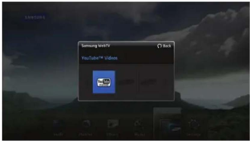 Samsung WebTV Back YouTube™ Videos YouTube webTV