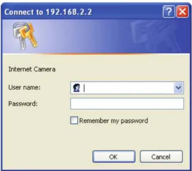 Connect to 192.168.2.2 Internet Camera User name: Password: Remember my password OK Cancel