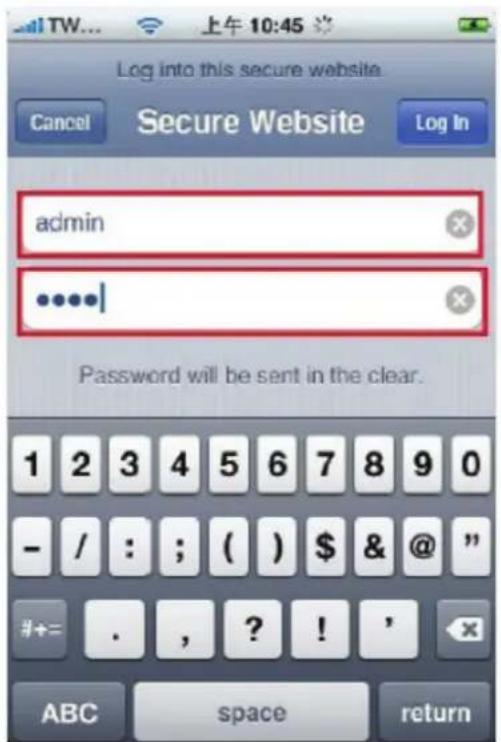 Log into this secure website Cancel Secure Website Log In admin •••••| Password will be sent in the clear. 1 2 3 4 5 6 7 8 9 0 - / : ; ( ) $ & @ " #+= . , ? ! ' ABC space return