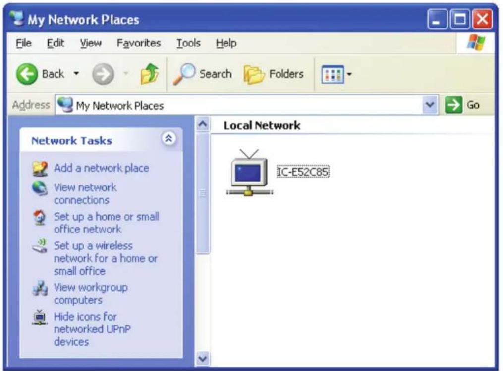 My Network Places File Edit View Favorites Tools Help Back Search Folders Address My Network Places Go Network Tasks Add a network place View network connections Set up a home or small office network Set up a wireless network for a home or small office View workgroup computers Hide icons for networked UPnP devices Local Network IC-E52C8S