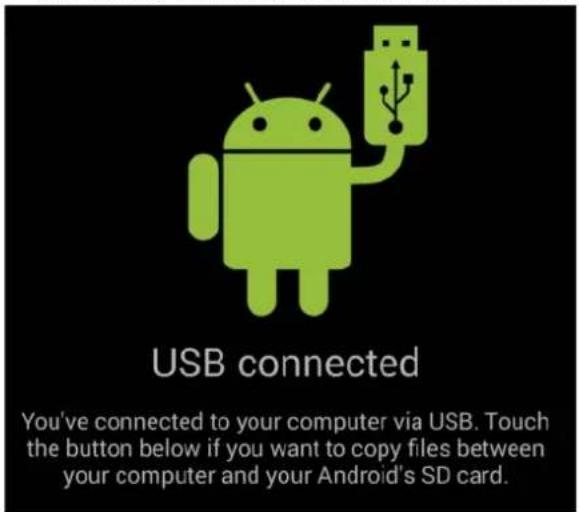 USB connected You've connected to your computer via USB. Touch the button below if you want to copy files between your computer and your Android's SD card.