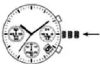 Diagram of a stopwatch with clock face, time, and directional arrow indicating left-hand rule