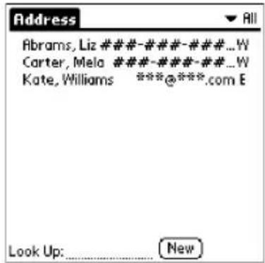 Address Abrams, Liz ####-###-###...W Carter, Mela ####-###-###...W Kate, Williams ***@***.com E Look Up: New