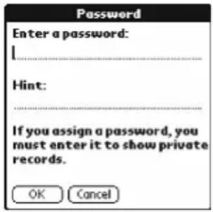 Password Enter a password: Hint: If you assign a password, you must enter it to show private records. OK Cancel