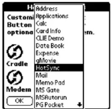 H Address Applications Calc Card Info CLIE Demo Date Book Expense gMovie HotSync Mail Memo Pad MS Gate MSRutorun PG Pocket Cramble Modem OK