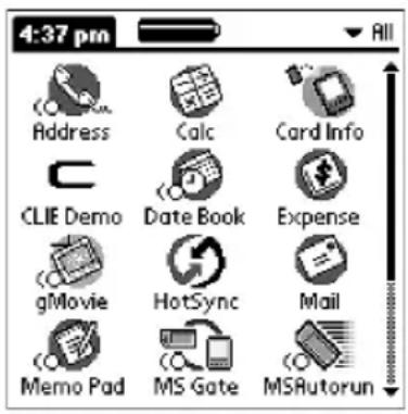 4:37 pm Address Calc Card Info CLIE Demo Date Book Expense gMovie HotSync Mail Memo Pad MS Gate MSAutorun