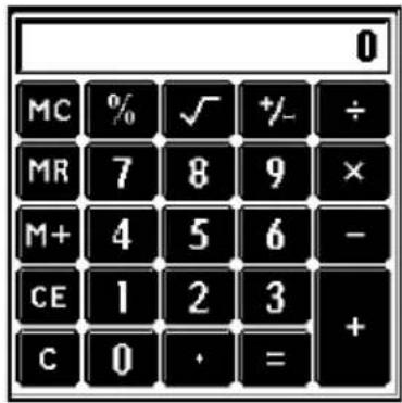 0 MC % ✓ +/- ÷ MR 7 8 9 × M+ 4 5 6 - CE 1 2 3 + C 0 · = +