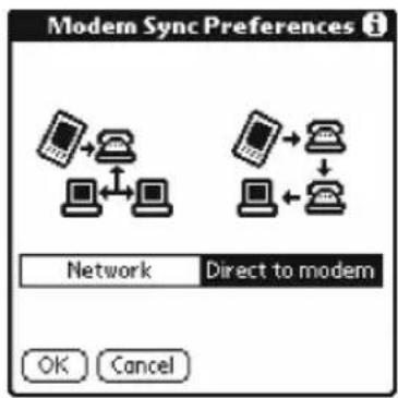 Modern Sync Preferences Network Direct to modem OK Cancel