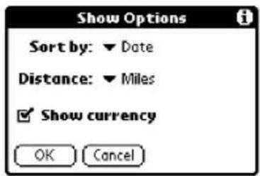 Show Options Sort by: ▼ Date Distance: ▼ Miles ✓ Show currency OK Cancel
