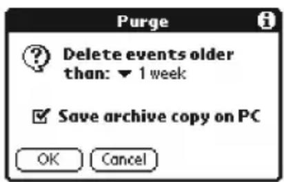 Purge Delete events older than: ▼ 1 week Save archive copy on PC OK Cancel