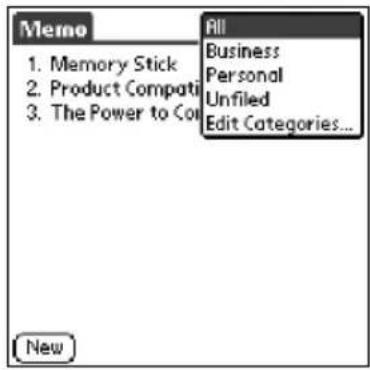 Memo 1. Memory Stick 2. Product Compati 3. The Power to Co All Business Personal Unfiled Edit Categories... New