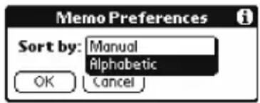 Memo Preferences Sort by: Manual Alphabetic OK Cancel