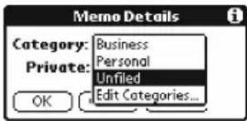 Memo Details Category: Business Personal Private: Unfiled Edit Categories... OK