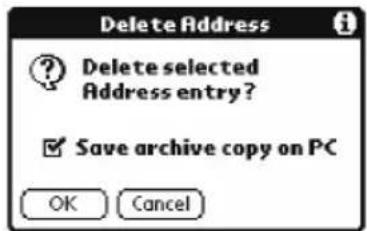 Delete Address Delete selected Address entry? ✓ Save archive copy on PC OK Cancel