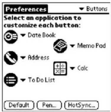 Preferences ▼ Buttons Select an application to customize each button: Date Book Memo Pad Address Calc To Do List Default Pen... HotSync...