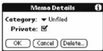 Memo Details Category: ▼ Unfiled Private: ✓ OK Cancel Delete...