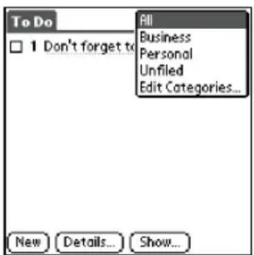 To Do 1 Don't forget to All Business Personal Unfiled Edit Categories... New Details... Show...