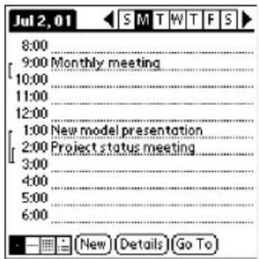 Jul 2, 01 8:00 9:00 Monthly meeting 10:00 11:00 12:00 1:00 New model presentation 2:00 Project status meeting 3:00 4:00 5:00 6:00 New Details Go To