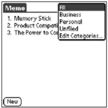 Memo 1. Memory Stick 2. Product Compati 3. The Power to Col All Business Personal Unfiled Edit Categories... New