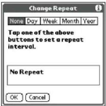 Change Repeat None Day Week Month Year Tap one of the above buttons to set a repeat interval. No Repeat OK Cancel