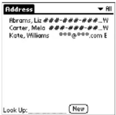 Address All Abrams, Liz ####-###-###...W Carter, Mela ####-###-##...W Kate, Williams ***@***.com E Look Up: New