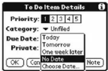 To Do Item Details Priority: 1 2 3 4 5 Category: ▼ Unfiled Due Date: Today Private: Tomorrow One week later No Date Choose Date... OK Can Note